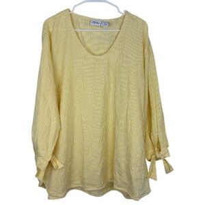 Vermont Country Store Yellow Searsucker Tie-Sleeve Tunic Top sz 3X 100% cotton
